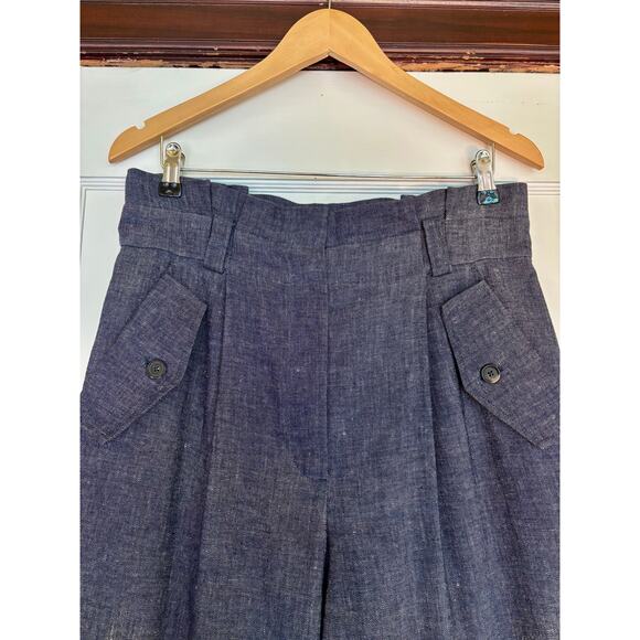 ALC Dark Blue Linen Cotton Denim Tailored Paper Bag Trousers- Size 10, Medium - Picture 5 of 7